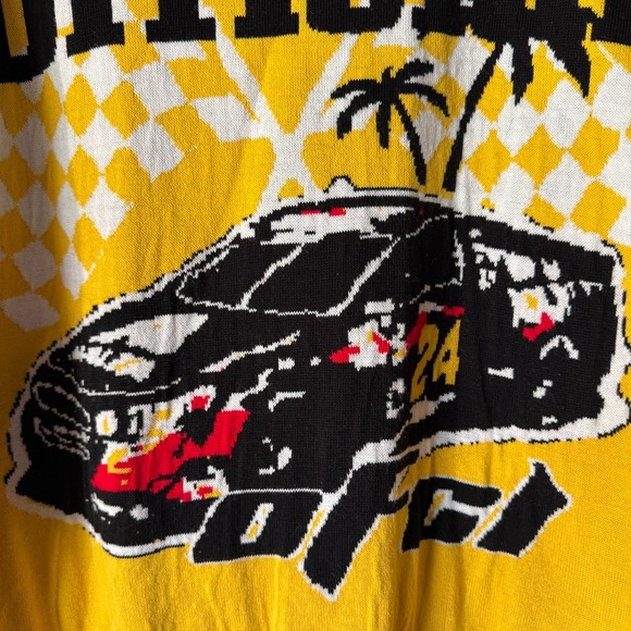 BoohooMAN Boxy Official Moto Car Badge Cardigan,Yellow Black,L - Picture 4 of 10